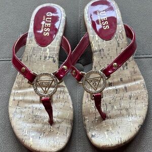 Guess Women's Red Sandals with Gold Details